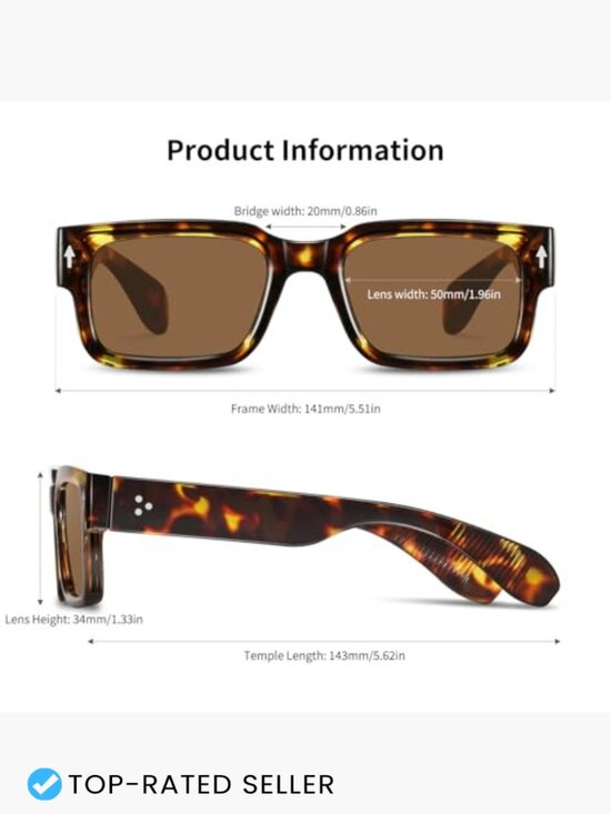 Square Frame Sunglasses Chunky Rectangle Sun Shades UV400 Protection Retro main image 7